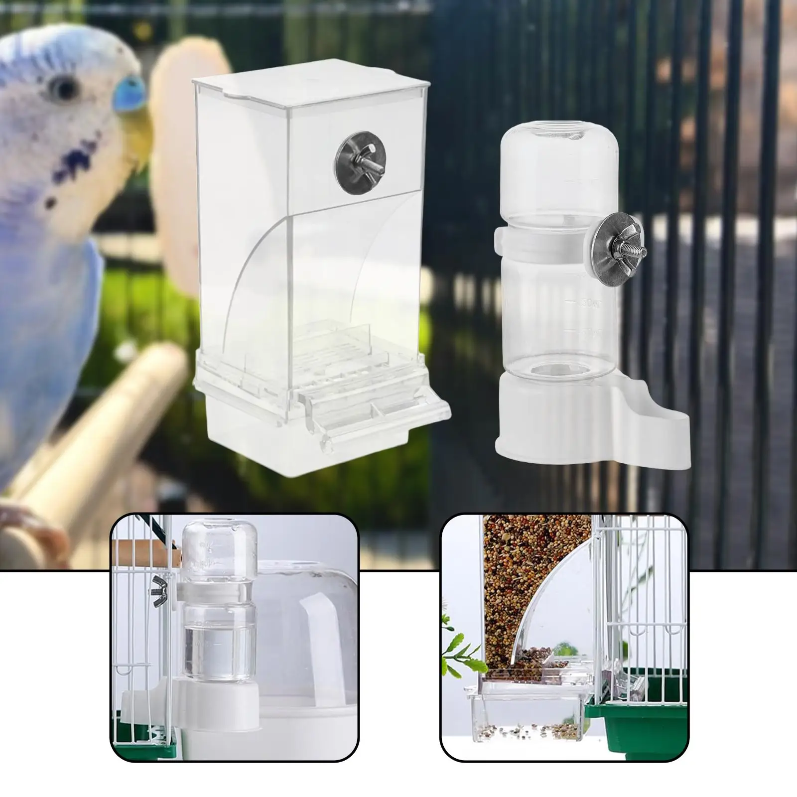 Bird Feeders and Waterer Clear Viewing Cage Accessory Food Dispenser for Canary Finch Cockatoo Cockatiel Lovebirds Budgies Bird Feeders and Waterer Clear Viewing Cage Accessory Food Dispenser for Canary Finch Cockatoo Cockatiel Lovebirds Budgies