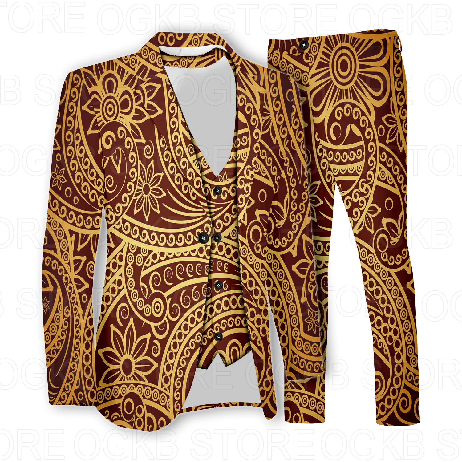 Plus Size Men's Suits 3 Piece Set 3D Printed Casual Wear Business Formal Suit Pants Set Vintage Graphic Designer Blazer