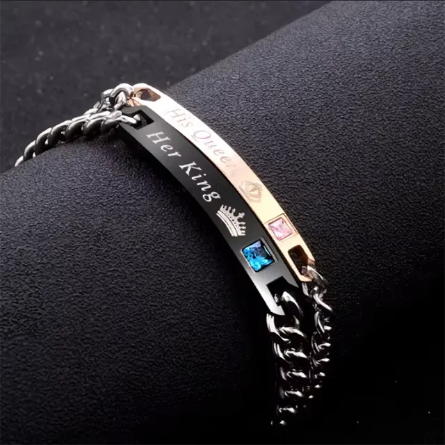 2 styles sa reine son roi noir Rose couleur or femmes mâle chaîne cristal Couple Bracelet pour hommes Femmo sur les mains bijoux