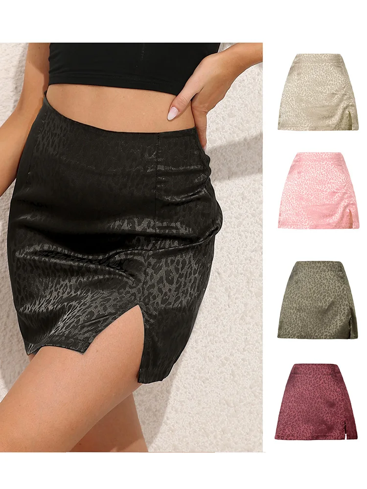 Summer New Leopard Print Sexy Pencil Skirt Side Split Short Mini High Waist Elegant Tight Party Fashion Clubwear women s pu sleeveless tight dress side opening button high neck bandage elastic party clubbing nightlife autumn