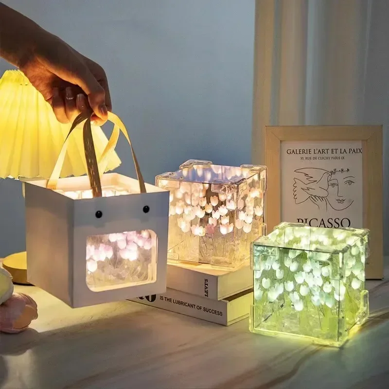 DIy Creative Tulip Flower Sea Cube Three-Dimensional Small Night Lamp Material Package