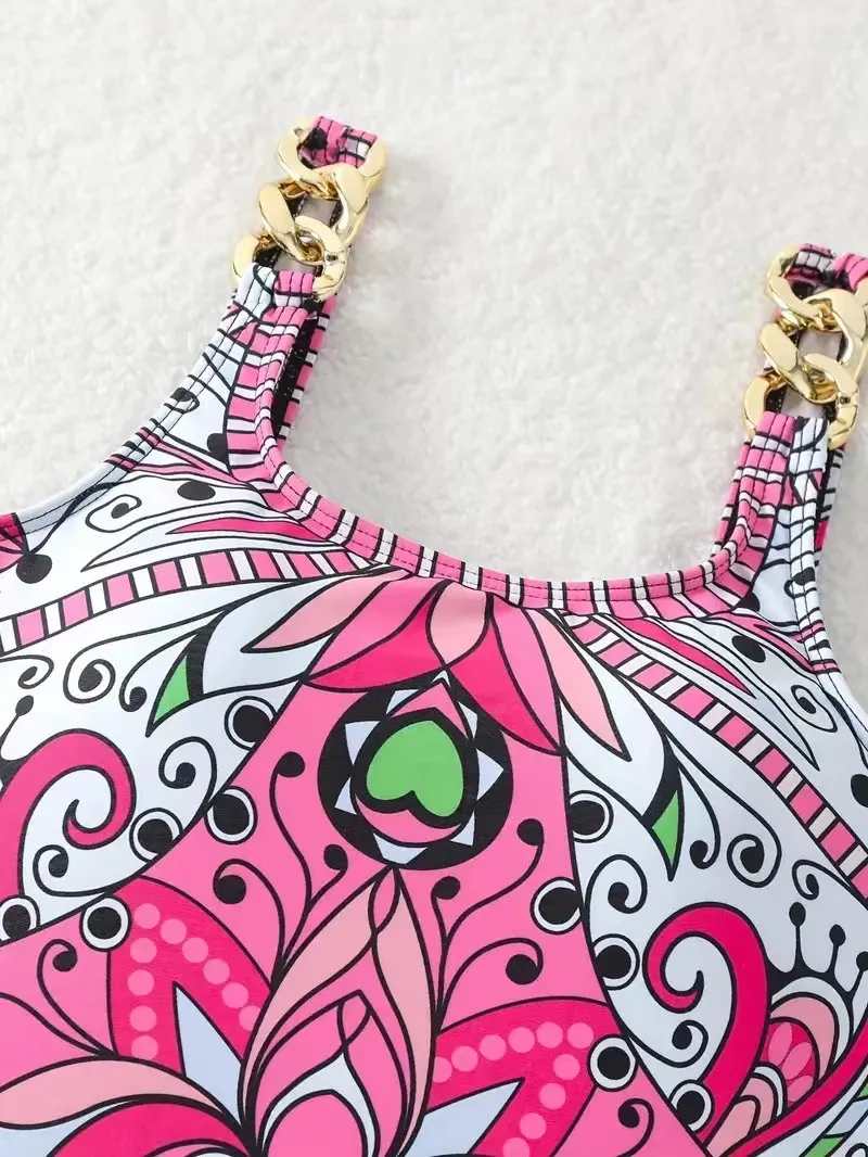 Sexy and Fashionable Swimsuit 2026 Women's Retro Printed Push Up Swimsuit with One Piece Swimsuit Women Hot Spring Bikini Cut