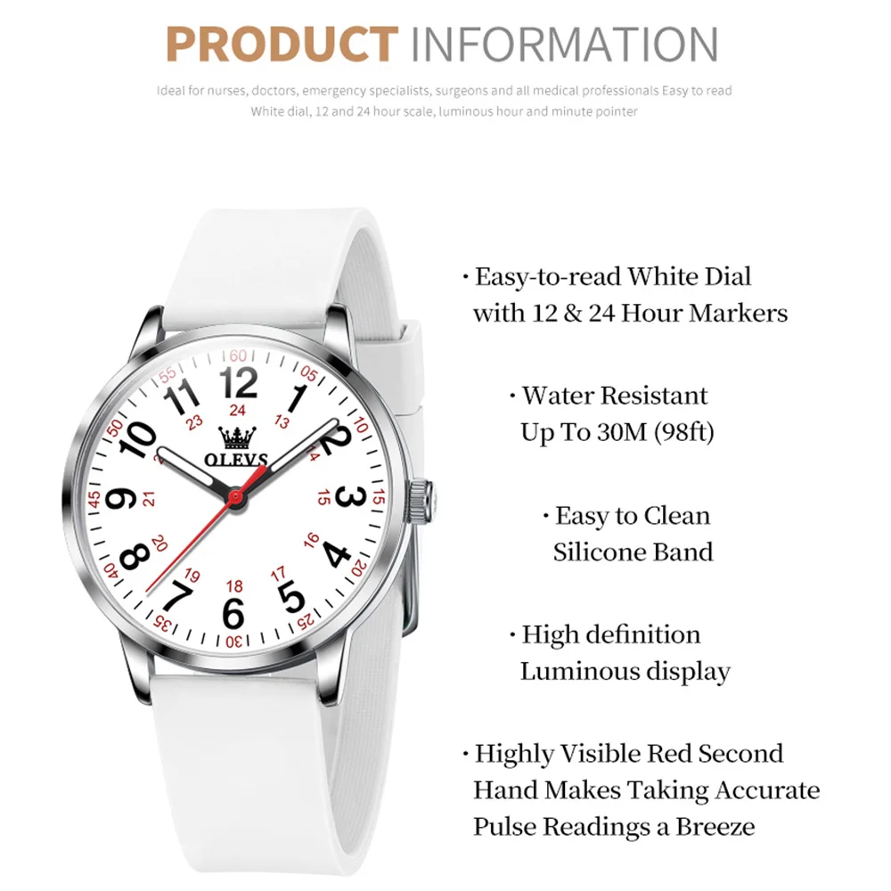 OELVS Original Quartz Watches for Women Stainless Steel Simple Women's Watch Silicone Strap Waterproof Luminous Wristwatch Reloj