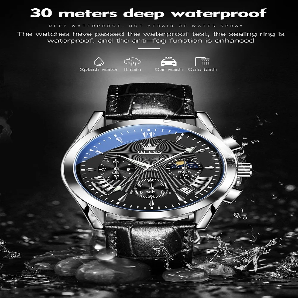 OLEVS 2876 Quartz Mens Watches Luxury High Quality Original Sports Fashion Waterproof Leather Top Brand Luminous Wristwatch Gift