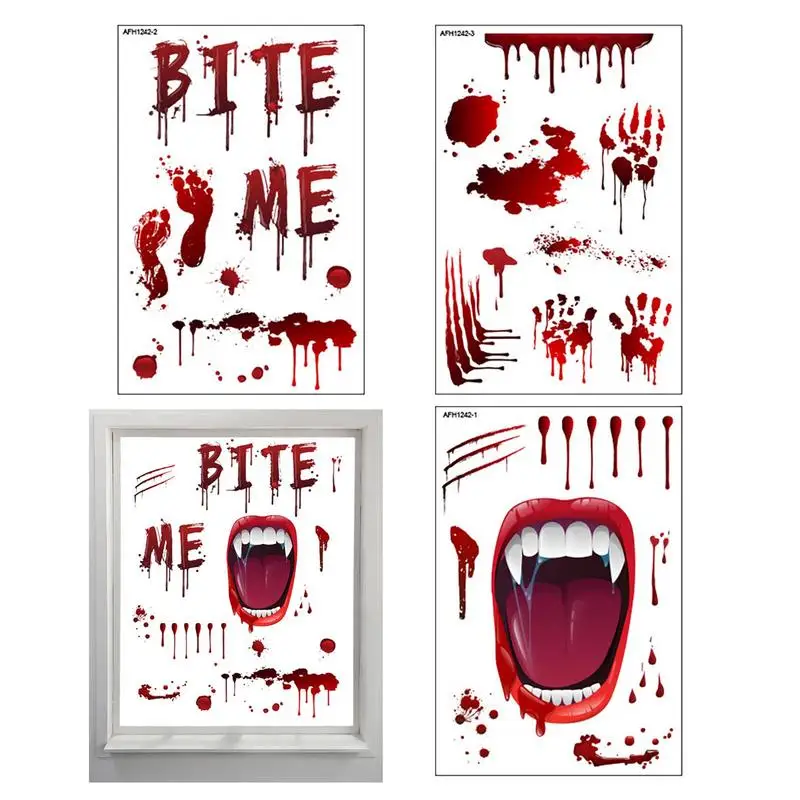 

Window Bathroom Shadow Glass Female Ghost Wall Decal Halloween Decor Halloween Stickers Horror Blood Hand Print Door Stickers