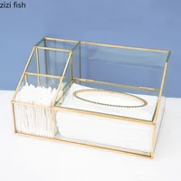 Glass Tissue Box Desktop Remote Control Multi-function Storage Box Cosmetic Organizer Jewelry Boxes Storage Bucket Home Shelf 2