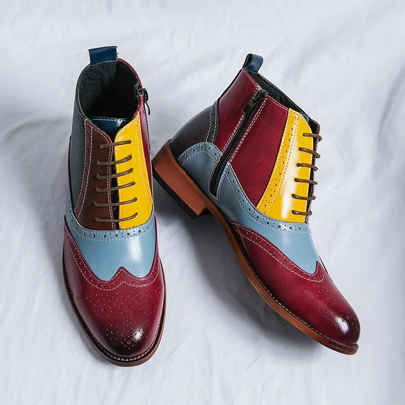 

New Fashion Men's Chelsea Boots Pointed Non slip and Wear resistant Lace up Block Shoes Multi Color Sizes 38-48 Male Boots