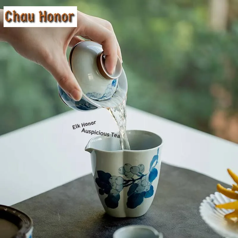 120ml Pure Hand-painted Loquat Ceramic Tea Tureen Retro Blue Sancai Cover Bowl Tea Bowl With Cover Kung Fu Tea Set Tea Ceremony