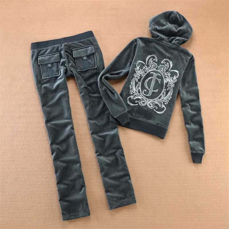 Women's Tracksuit Set Crystal Pattern Jacket and Long Pants Warm Two-Piece Set Casual Women's Outfit 6