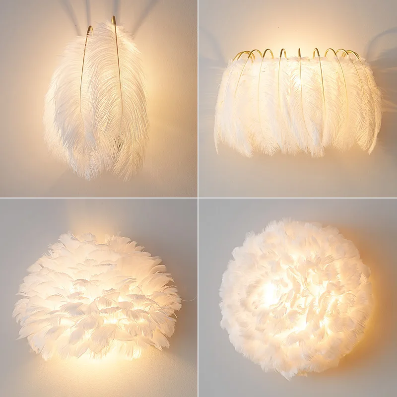 

Modern Feather Wall Lights for Girls Bedroom Living Room Background Wall Decoration Indoor Warm Romantic Feather Wall Lamps