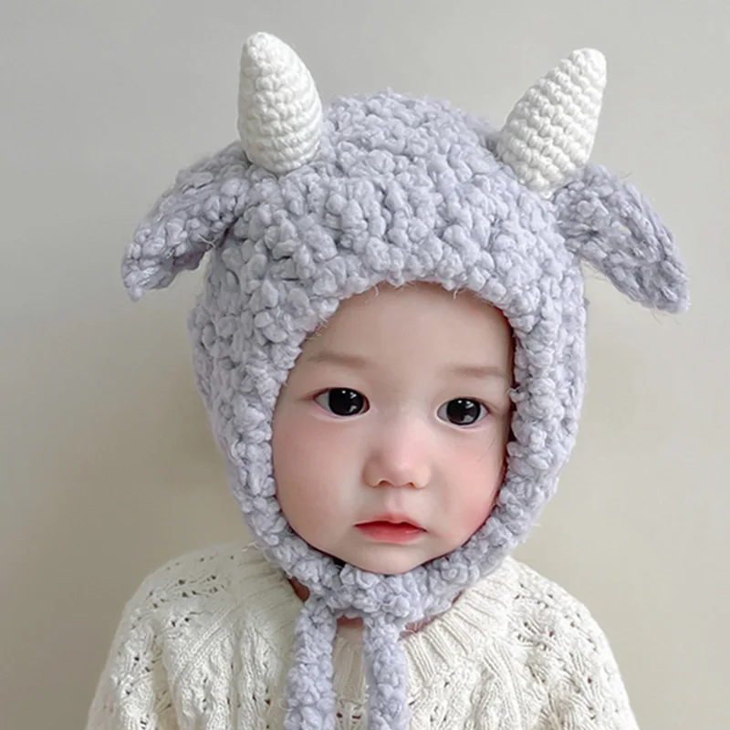 Infant Toddler Baby Girls Hats Fleece Sheep  Animal Winter Fleece Pom Pom Animal Character Cartoon Caps Boy Wind Proof Hemlet 4