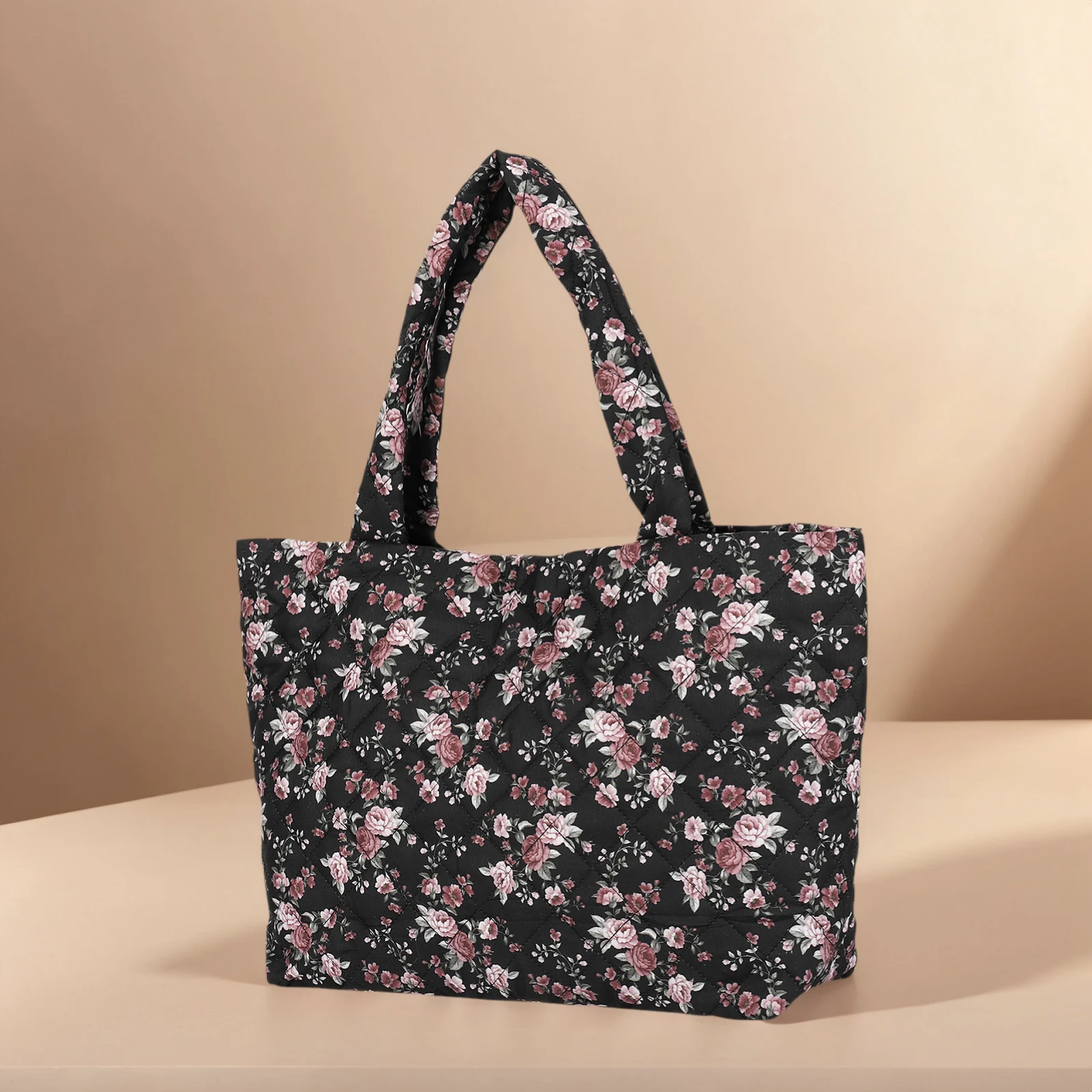Women Floral Puffy Padded Shoulder Bag Large Capacity Tote Bag Underarm Bag for Travel Shopping Daily Use