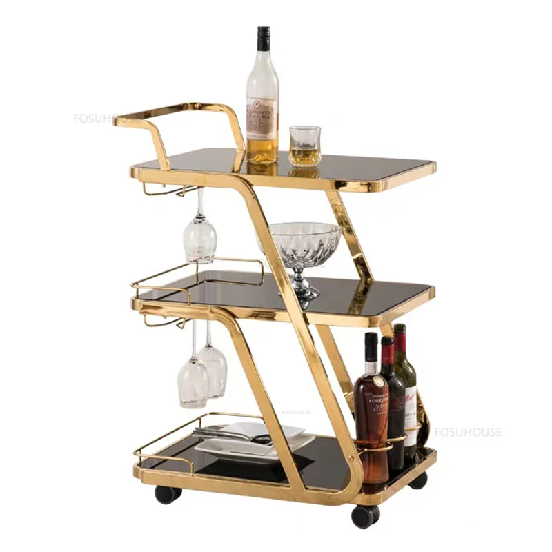 Luxury High-end Hotel Trolley KTV Commercial Dining Cart Home Stainless Steel Glass Wine Cart Restaurant Iron Delivery Trolley O