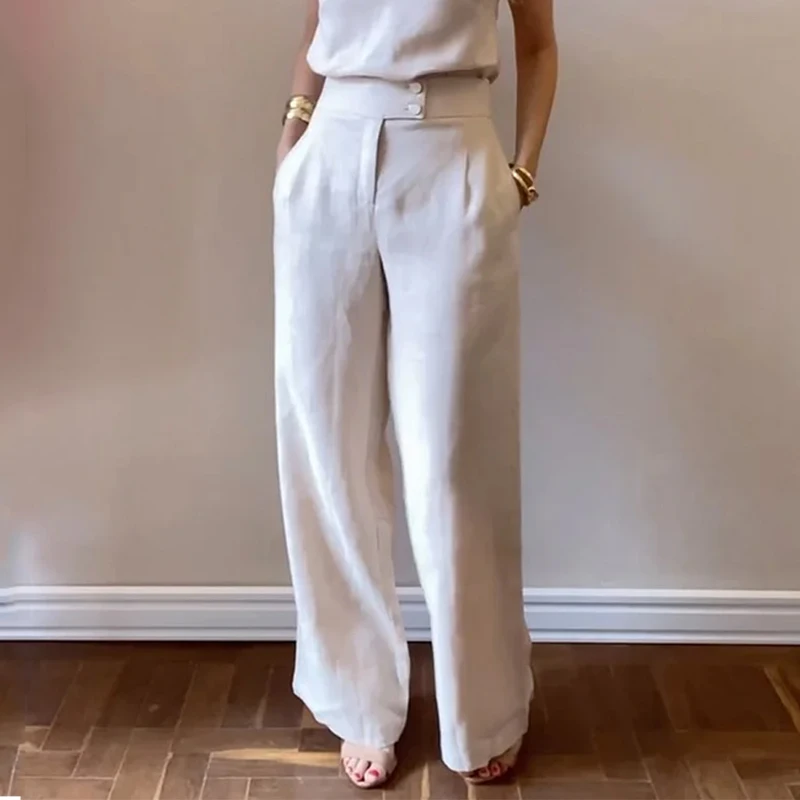Waytobele Women Two Piece Set Summer Casual Solid V Neck Sleeveless Vest Pullover Top Loose Wide Legs Pants Sets Streetwear