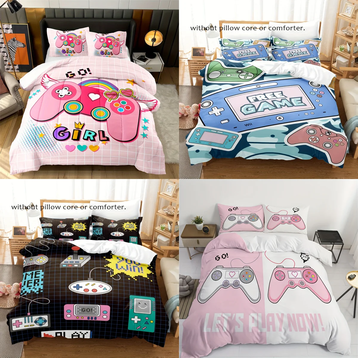

3pcs Duvet Cover Set Gamepad Digital Print Cute Pink Cartoon Bedding Set Soft Comfortable Duvet Cover For Bedroom Guest Room