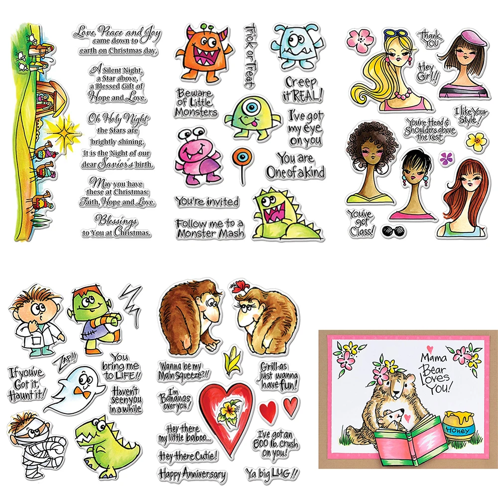Lovely Girl And Cute Cartoon Animals Monster Clear Stamps For DIY Scrapbooking Photo Album Embossed Decoration Card Making Craft