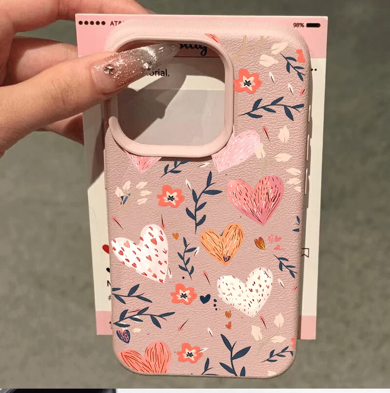 Luxurious Beaded Flower Lychee Texture Phone Case