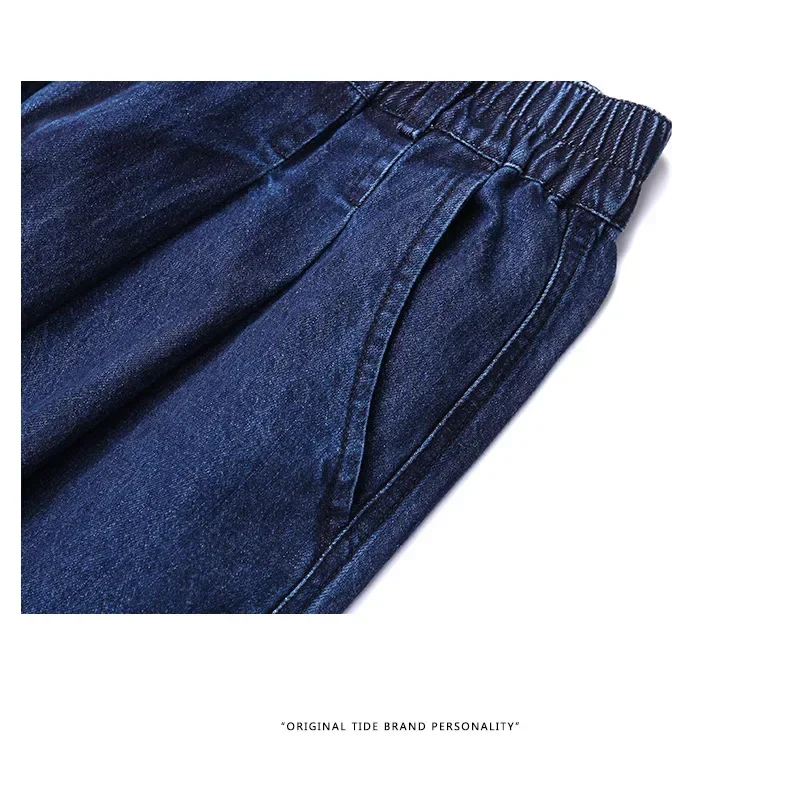 Customer Made Wide Leg Cargo Pants Men Casual Loose Straight Trousers Denim Designer Pants Male Elastic Waist Joggers S-XL
