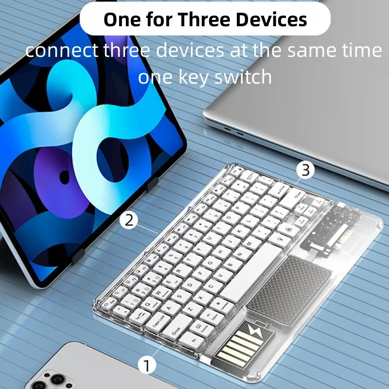 Transparente Teclado Bluetooth Teclado Retroiluminado para Android Ios Windows Tablet sem Fio Russo Espanhol Coreano Ipad 10th - Imagem 3