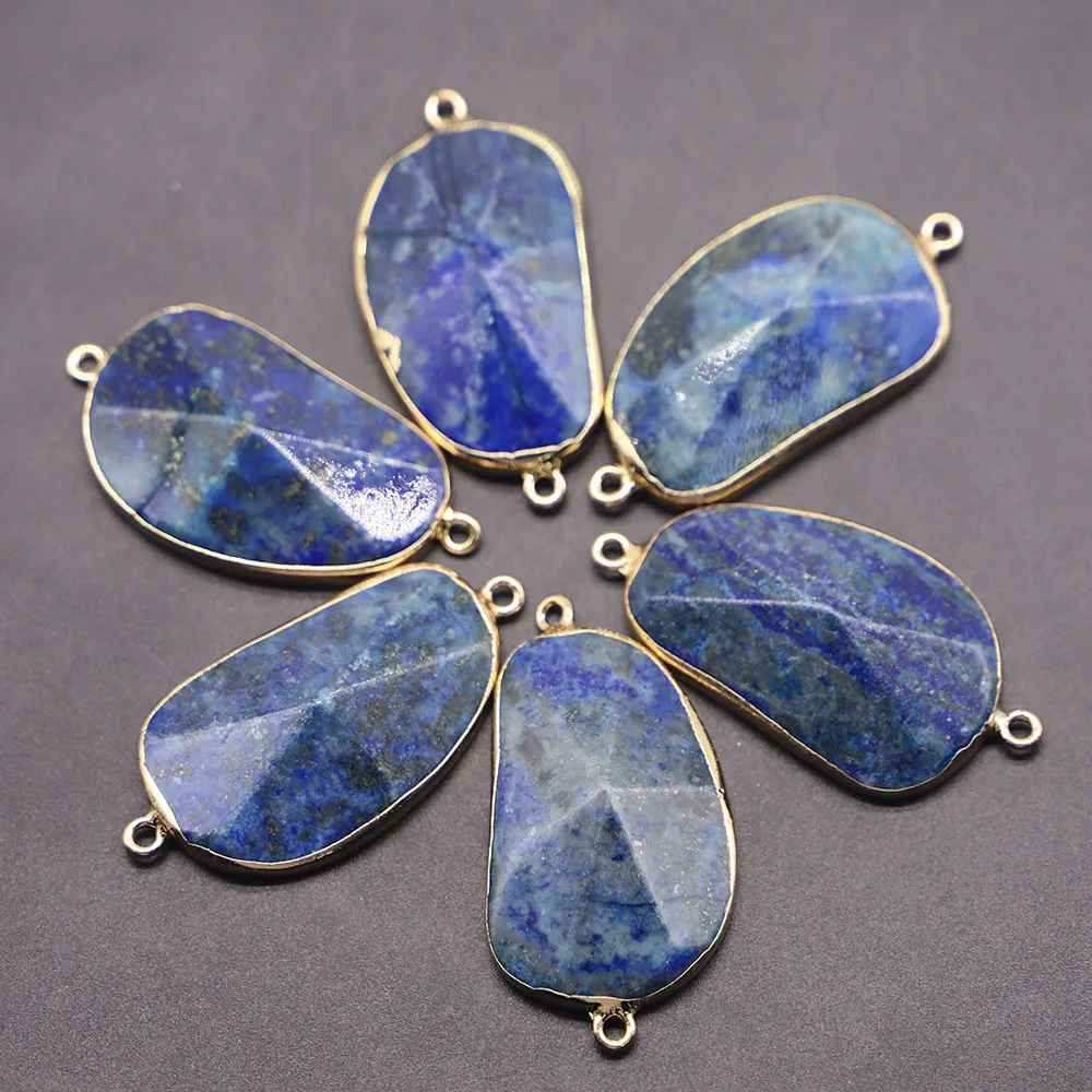 30*24MM Natural lazurite Lapis lazuli Stone Charms Connector Pendant Double Hole 6pcs for DIY Women Men Jewelry Bracelet Making