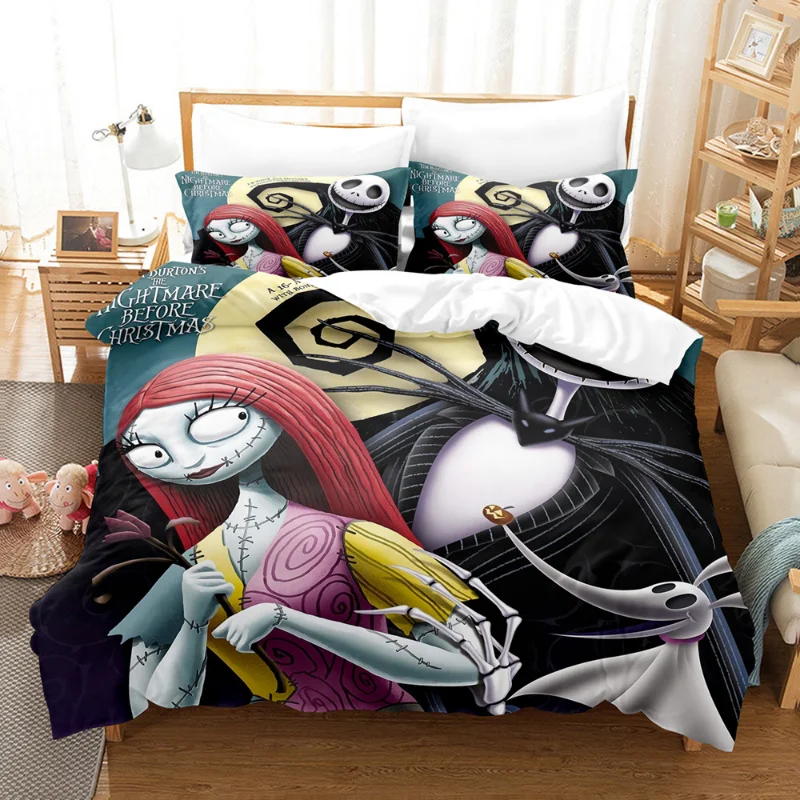 thumbnail image 1 of Juego de ropa de cama de pesadilla antes de Navidad, funda de edredón de Jack Skellington, funda de almohada de Anime, decoración de Halloween, Spead, dormitorio, 1 of 5
