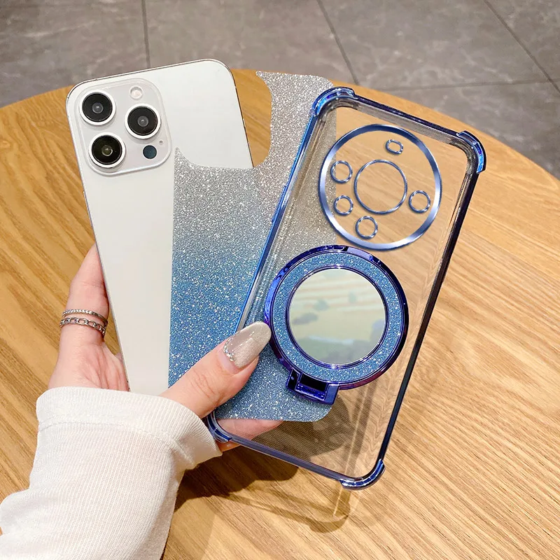 Shockproof Glitter Mirror Ring Phone Case - Soft Cover with 6D Protection