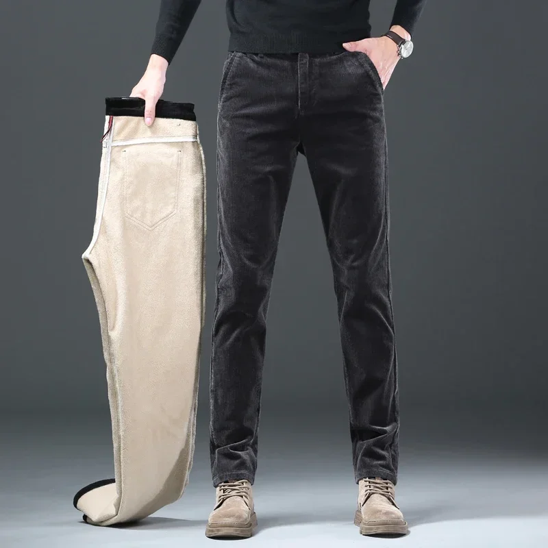Winter New Men's Corduroy Fleece Casual Pants Thick Warm Classic Fashion Straight Plush Velvet Trousers Male Brand Clothing 4