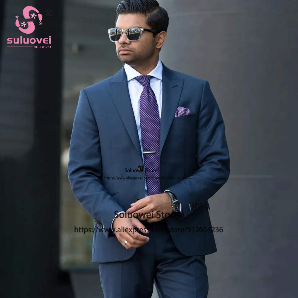 Fashion Business Slim Fit Suits For Men Customized 2 Piece Pants Set Formal Groom Wedding Tuxedo Blazer Terno Masculino Completo