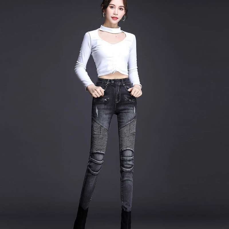 

With Pockets Black Pants for Women Trousers Slim Fit Skinny Womens Jeans High Waist Shot Xxl Basics Fitted Grunge Y2k Spring Z A