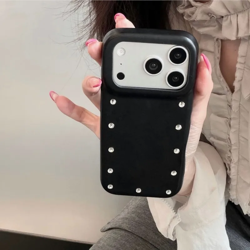 Luxury Diamond Edge Glitter Leather Phone Case - Minimalist Fashion Protective Cover