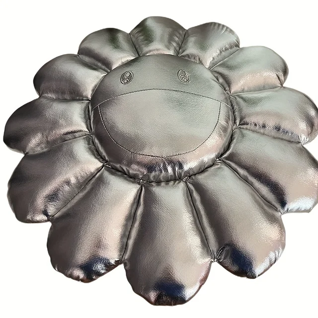 Coussin tournesol argenté, 1 pièce, tapis Texture cuir pour chambre à coucher, salon, oreiller souriant mignon, coussin de bureau, décoration de la maison 2
