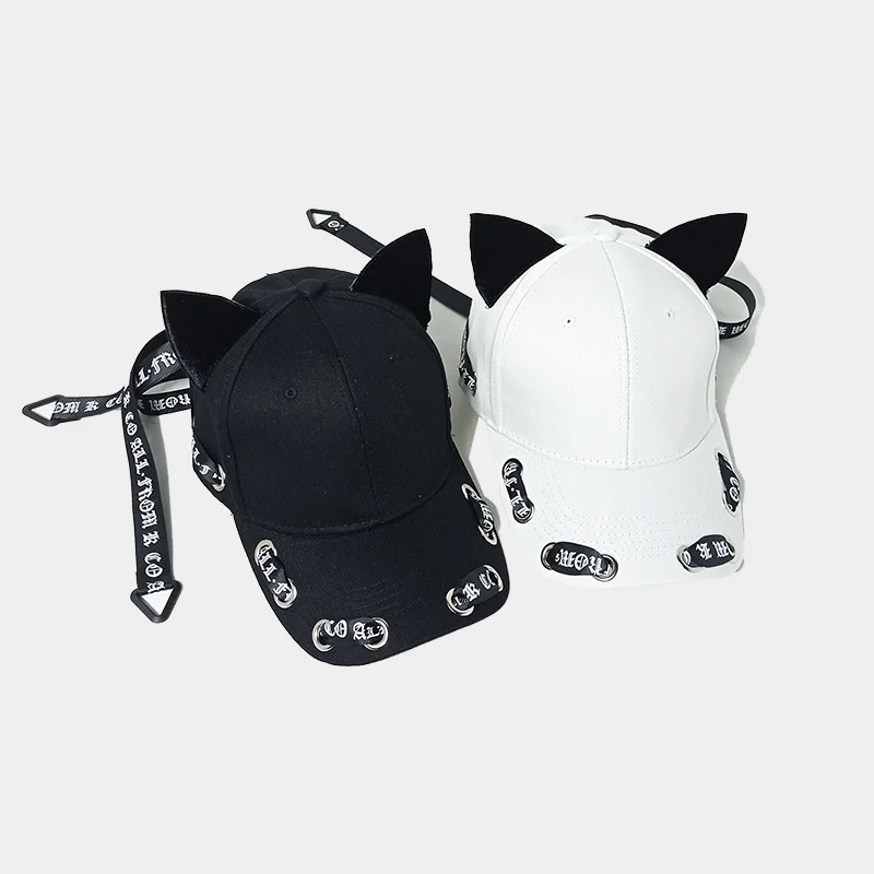 Neue mode verkauf lange band katzenohren baseball kappe männer und frauen frühling sommer streamer kappe hip hop hip hop hut