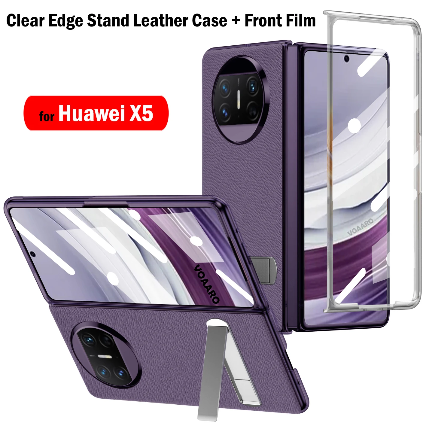 

Kickstand Funda for Huawei Mate X5 Case Clear Edge Cross Leather Cover For Huawei Mate X5 Case with Front Screen Glass Film
