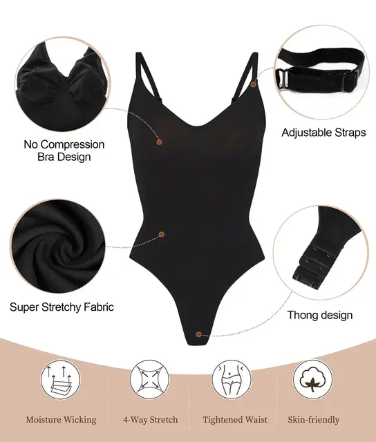 V Neck Spaghetti Strap Bodysuits Compression Body Suits Open Crotch Shapewear Slimming Body Shaper Smooth Out Bodysuit Shaper 3