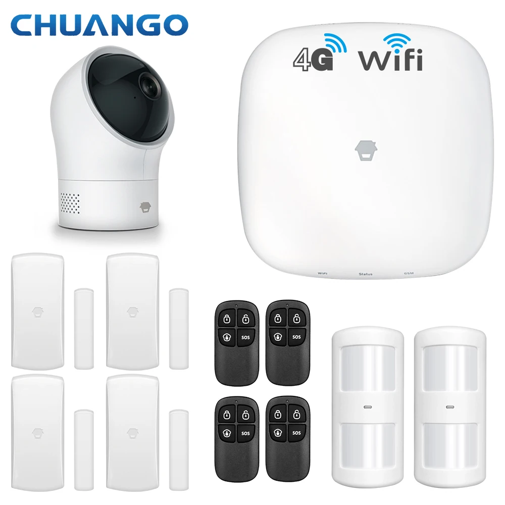 Upscale Chuango 400-LTE WiFi & 4G GSM 315Mhz Alarm System Smart Home Burglar Alarm System with Smoke/Gas/PIR Detector