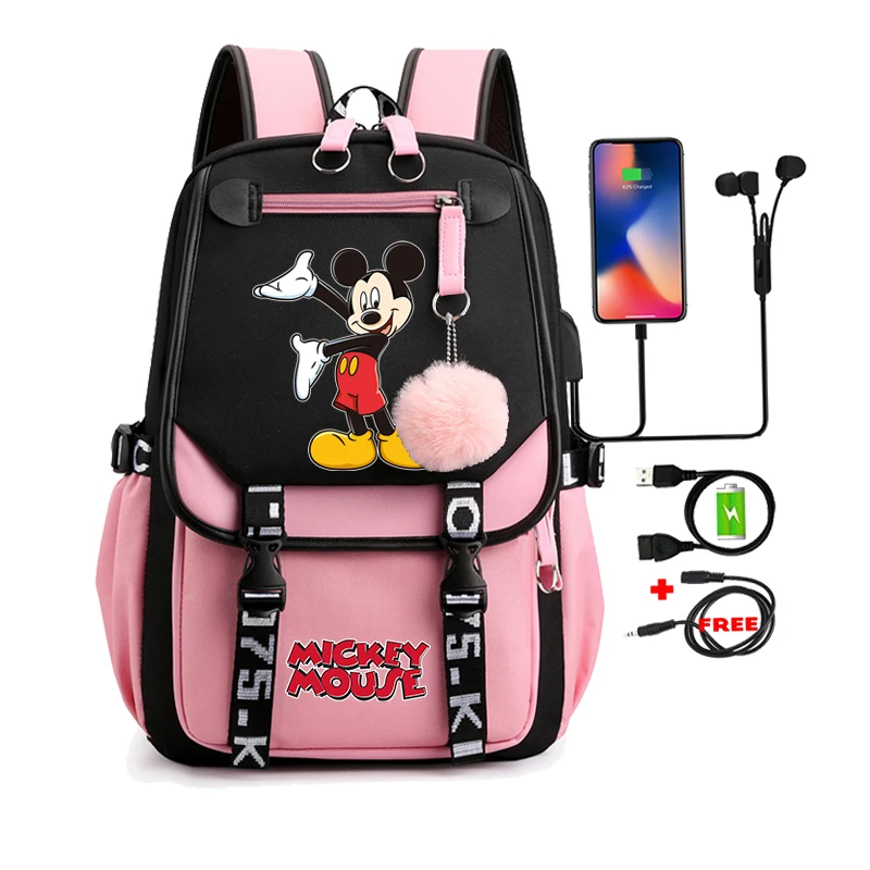 

Холщовый Рюкзак для девочек и мальчиков, школьный ранец с принтом Минни и Микки для подростков, женский рюкзак для ноутбука