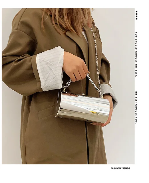 Fashion Acrylic Ladies Handbags Candy Color Mirror Cylindrical Bag 