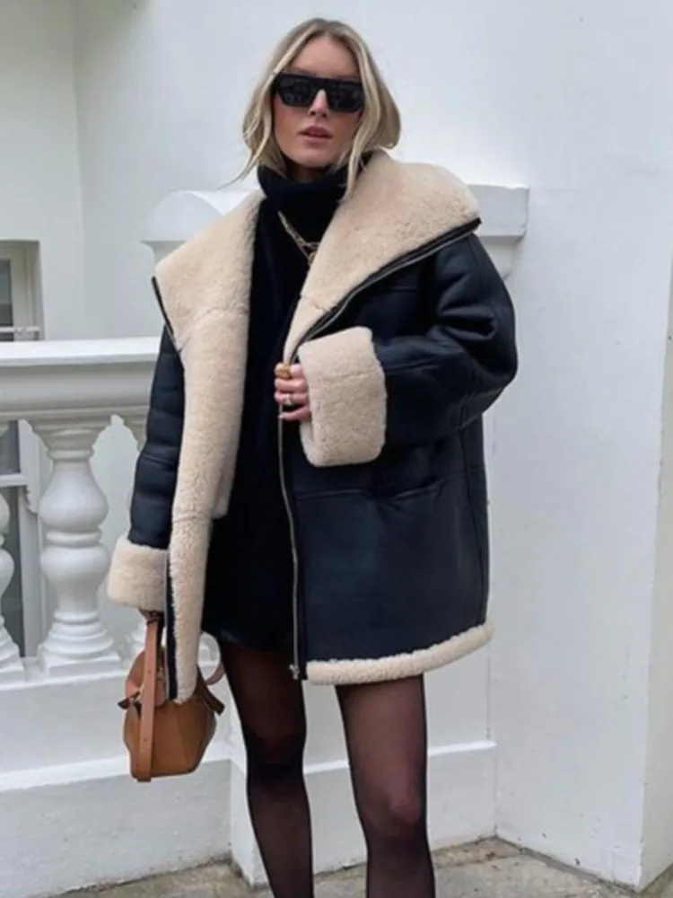 

Fashion Loose Fur Feather Coat Women Winter Stand Collar Long Sleeve Female Coats 2023 Winter Ladies Jackets Warm Streetwear