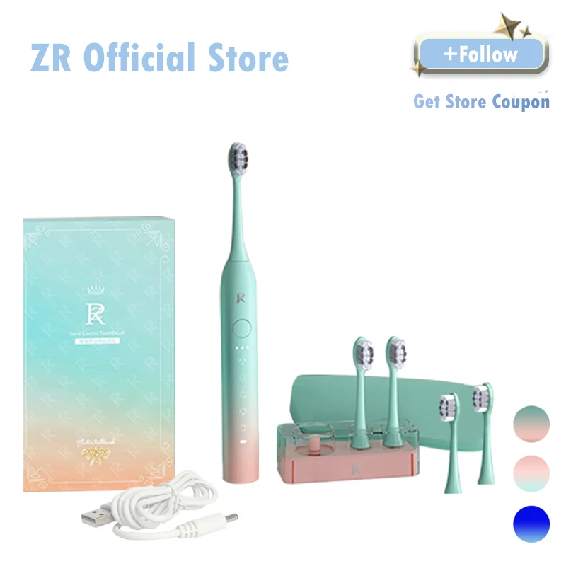 

ZR Z7 Sonic Electric Toothbrush IPX8 Waterproof Gradient Color Whitening Brush Heads Couple's Gift Inductive Charging