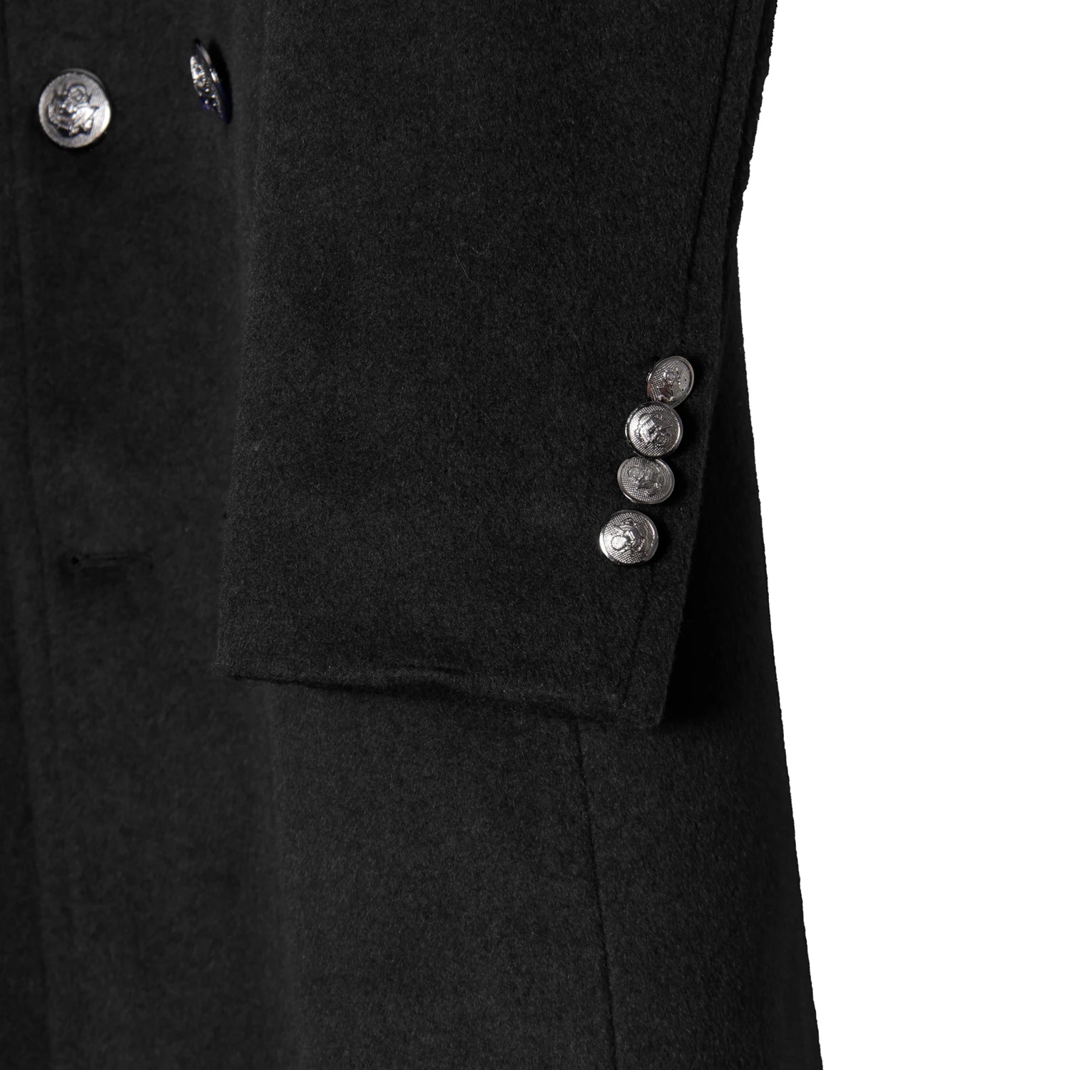 Fashion Designer Black Overcoat Men  Double Breasted Silver Metal Buttons Custom Made Tailored Long Coats For Man Winter Jackets