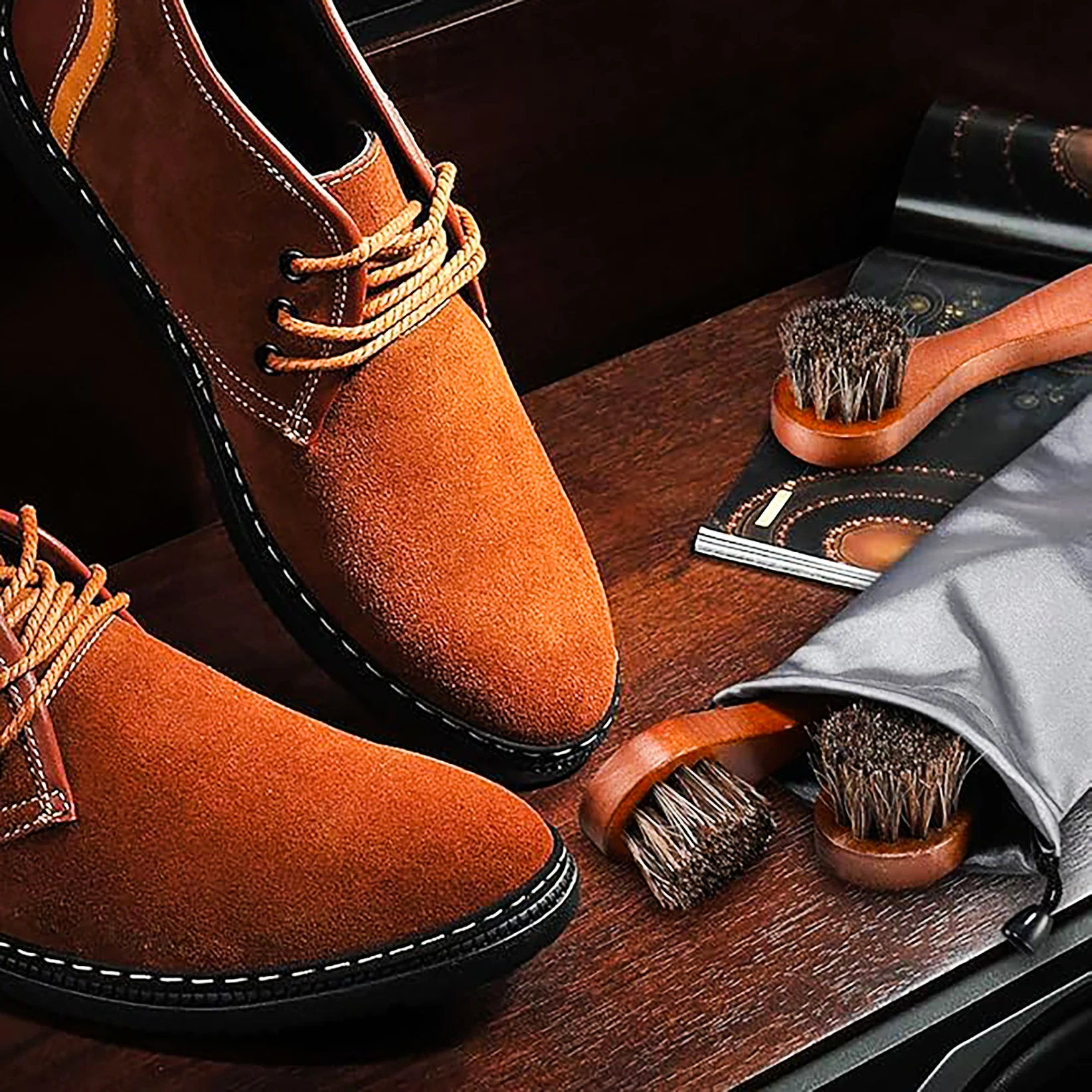 6-piece Horse Hair Shoeshine Brush Set Polishing Applicator Car Interior Detail Cleaning
