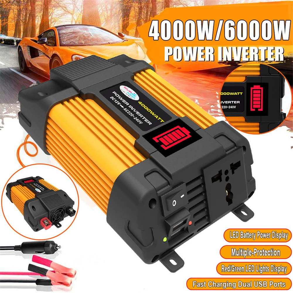 

Inverter 4000W 6000W Solar Inverter DC 12V To AC 110V-220V Portable Voltage Transformer Car Charger Solar Converter LED Display