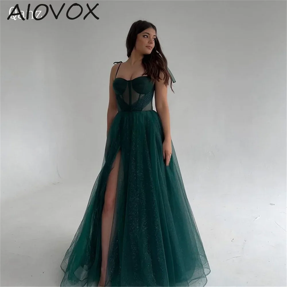 

AIOVOX A-line Formal Occasion Dress Elegant Sexy Spaghetti Straps Sweetheart High Split Lace Up Illusion 2024 vestidos de noche