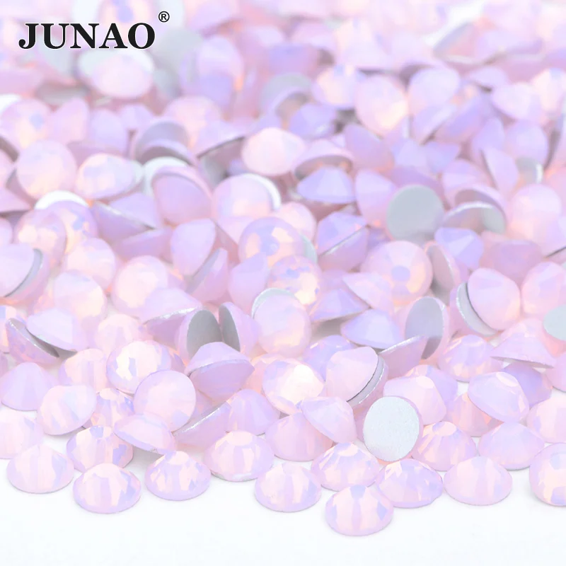 JUNAO Bulk Package SS6 8 10 12 16 20 30 White Opal Glass Rhinestones Wholesale Flatback Strass Non Hotfix Crystals For Tumblers 