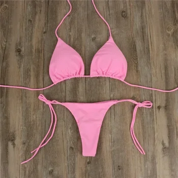 Summer Women Bikini Beachwear Lace-up Sexy Halter String Triangle 2pcs Bikinis Set Swimsuit Swimwear Ladies Bathing Suit