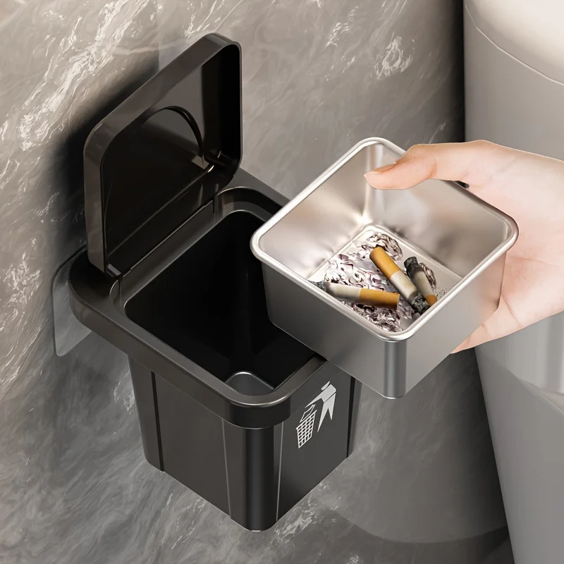 Modern wall mounted stainless steel ashtrays and storage boxes no drilling design required bathroom or home decor