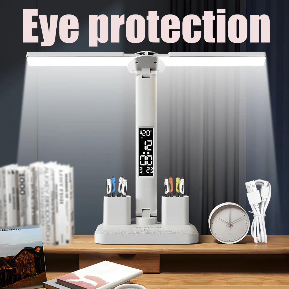 Eye Protection Rechargeable Lamp LED Desktop Light Time Display Stand Lighting Smart Touch Switch Night Table Lamp Work Reading