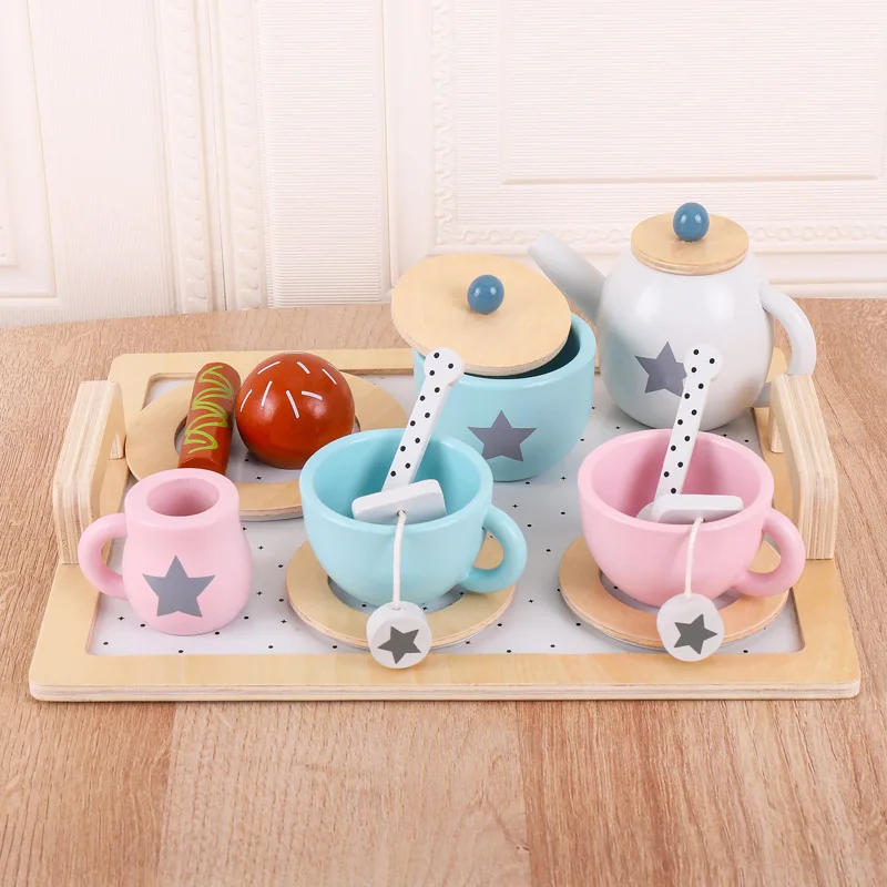 

Children'S Simulation Afternoon Tea Wooden Toy Tea Set Girl Kitchen Teapot Play Home Teapot Teacup Food Dress Up Girl Toy Gift