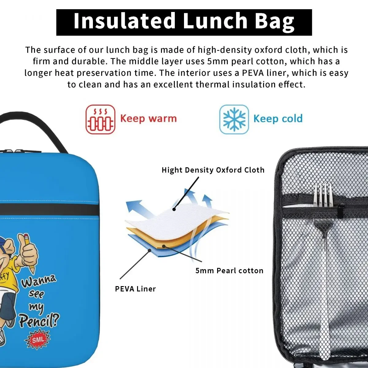 Mariequiles Sml Jeffy Cartoon Insulated Lunch Bags Thermal Bag Reusable Large Tote Lunch Box Men Women School Outdoor 4