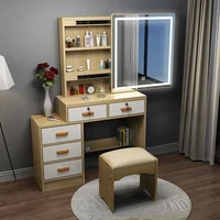 Table de maquillage moderne en spanTable, tabouret de proximité, miroir coulissant simple, armoire de rangement simple, chambre à coucher, petit appartement, longueur, nouveau 2
